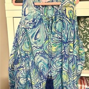 Lilly Pulitzer Finch Top Cold Shoulder Silk Blouse Oh Shucks w/ Tassels Small